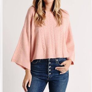 Jack BB Dakota Extra Whip Sweater Cropped Cable Knit Crew Neck Pink Sz M Boxy